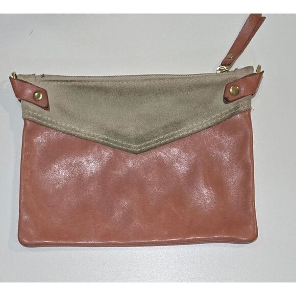 Two-Tone Leather Wristlet With Zipper & Snap Closure - Picture 1 of 6